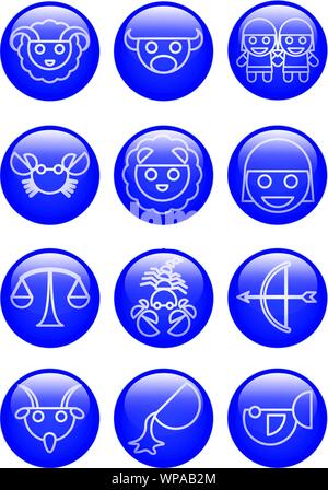 three dimensions blue glass cartoon zodiac icon in line design,vector illustration Stock Vector