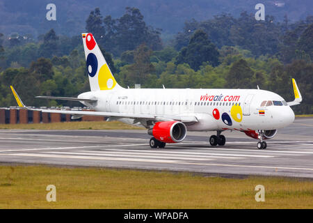 Medellin, Colombia – January 25, 2019: Vivaair Airbus A320 airplane at Medellin airport (MDE) in Colombia. Stock Photo