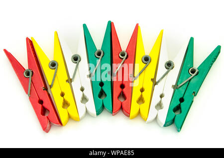 clothes pegs isolated on a white background Stock Photo