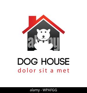 silhouette dog house logo,black and red Stock Vector