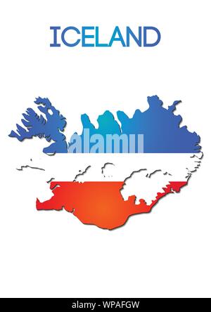 national flag color in map of Iceland gradient design Stock Vector