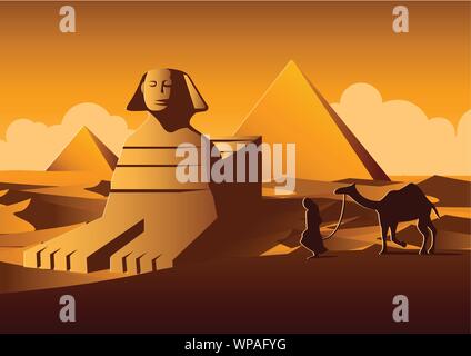 Sphinx and Pyramid famous landmark of Egypt,cartoon version,vector illustration Stock Vector