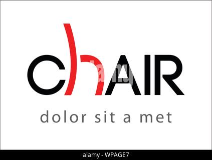 chair logo text and simply red side view icon Stock Vector