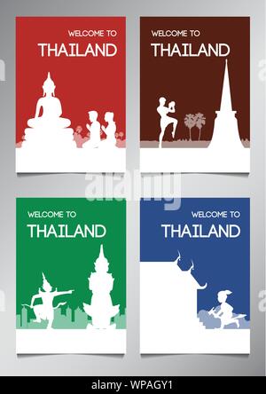 Thailand famous landmark and symbol in silhouette style with multi color theme brochure set,vector illustration Stock Vector