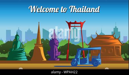 Thailand landmark multi color light and shadow style,vector illustration Stock Vector