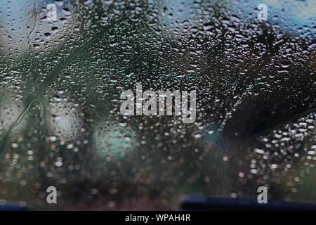 Rain drops on the car glass Stock Photo