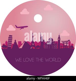 famous landmark of the world,silhouette color style Stock Vector