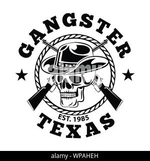 shirt concept design of skull cowboy   and long guns ,vintage and grunge style,vector illustration Stock Vector