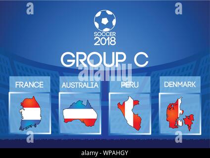 Russia football final round group in map icon flag color Stock Vector