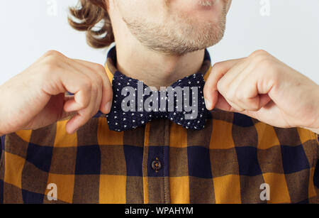 Man with beard wearing bowtie, hipster style Stock Photo