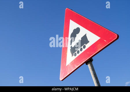 Dutch Road Sign Level Crossing Without Barrier Or Gates Ahead Stock Photo Alamy