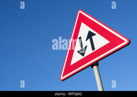 Dutch road sign: two-way traffic ahead Stock Photo