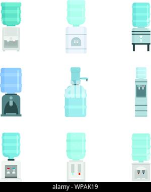 Cooler water icon set. Flat set of cooler water vector icons for web design Stock Vector