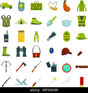 Hunting equipment icons set. Flat set of hunting equipment vector icons for web design Stock Vector