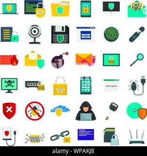 Cyber security icon set. Flat set of cyber security vector icons for web design Stock Vector