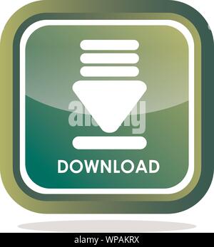 Download icon with text on green glossy square button Stock Vector