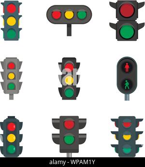 Traffic lights icon set. Flat set of traffic lights vector icons for web design Stock Vector