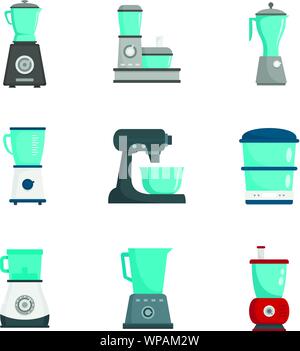 Food processor icon set. Flat set of food processor vector icons for web design Stock Vector