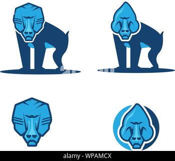 set Flat icon illustration of mascot of a baboon Stock Vector