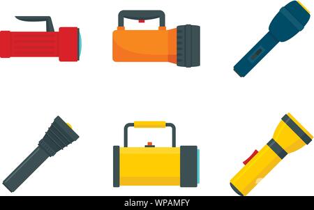 Flashlight icon set. Flat set of flashlight vector icons for Fweb design Stock Vector