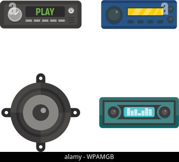Car audio icons set. Flat set of car audio vector icons for web design Stock Vector