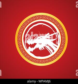 chineese dragon isolated on red background. Vector illustration Stock Vector