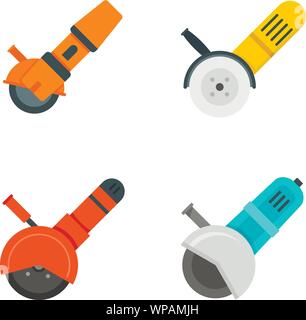 Angle grinder icon set. Flat set of angle grinder vector icons for web design Stock Vector