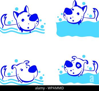 vector funny dogs or puppies swimming in water or polls Stock Vector