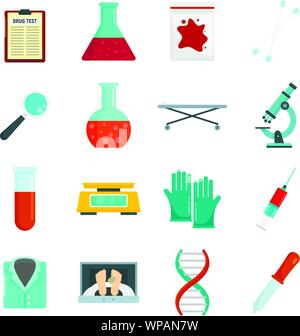 Forensic laboratory icons set. Flat set of forensic laboratory vector icons for web design Stock Vector