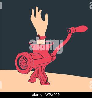 Illustration Vector Hand Of A Man In A Meat Grinder Stock Vector