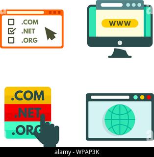 Domain icons set. Flat set of domain vector icons for web design Stock Vector