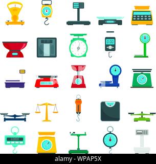 Weigh scales icons set. Flat set of weigh scales vector icons for web design Stock Vector