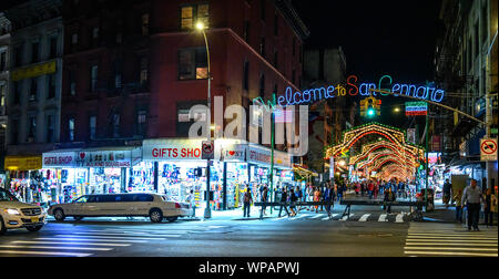 New York, USA,  7 September 2019.  A limousine awaits on Canal Street at the limit between Chinatown and Little Italy in New York City.   Credit: Enri Stock Photo