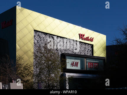 Westfield and logo at Chatswood Sydney Australia. Gold background. Stock Photo