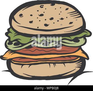 Delicious burger icons filled line style with isolated background. Stock Vector
