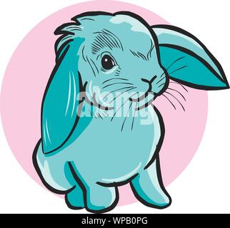 Illustration of a blue Rabbit Sitting Down Stock Vector