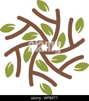Abstract geometric flower and leaves logo template. Linear floral emblem in pastel colors. Stock Vector