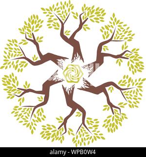 Abstract geometric flower and leaves logo template. Linear floral emblem in pastel colors. Stock Vector