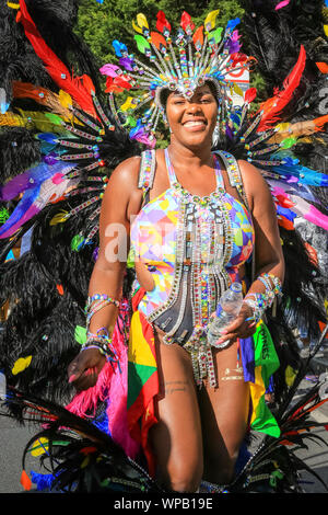 Hackney, London, UK. 08th Sep, 2019. Participants and revellers enjoy a large peaceful and fun filled Hackney Carnival 2019 parade in beautiful sunshine, reflecting the borough's renowned creativity and diversity. Credit: Imageplotter/Alamy Live News Stock Photo