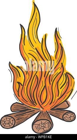 Hand drawn icon with a textured campfire vector illustration. Stock Vector