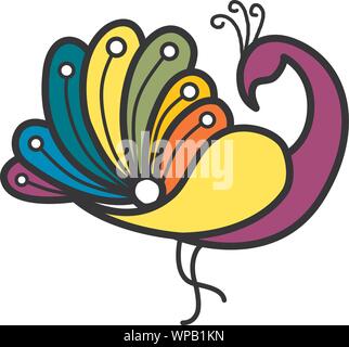 Vector illustration of peacock, minimalist monoline lineart outline bird icon logo template vector illustration, Stock Vector