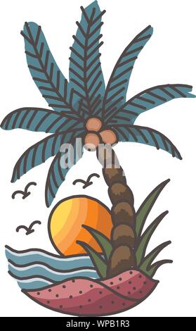 Palm trees on the ocean island. Vector illustration Stock Vector