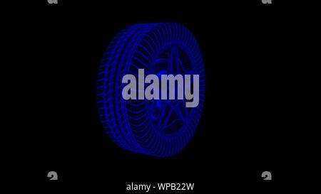 Wireframe car wheel isolated on black background Stock Photo