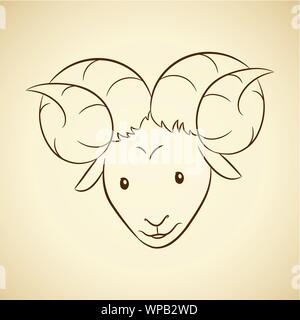 Vector Illustration of Brown Line Art of Aries Zodiac Sign on a Beige Background Stock Vector