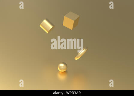 Golden geometric shape form floating 3d rendering Stock Photo