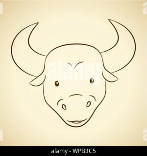 Vector Illustration of Brown Line Art of Taurus Zodiac Sign on a Beige Background Stock Vector