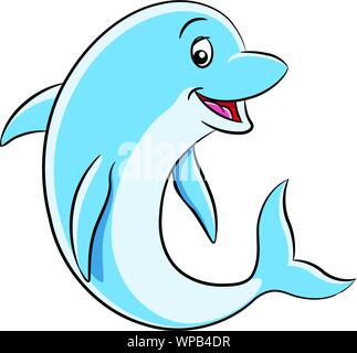 Vector Illustration of Cartoon Dolphin isolated on a white background Stock Vector