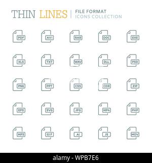 Collection of file format related line icons Stock Vector