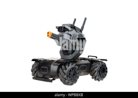 Bangkok, Thailand - Sep 6, 2019: DJI Robomaster S1 programmable educational robots isolated on white background. Illustrative editorial content. Stock Photo