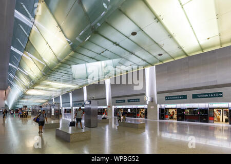 Singapore – January 29, 2018: Metro Station at Changi airport (SIN) in Singapore. Stock Photo
